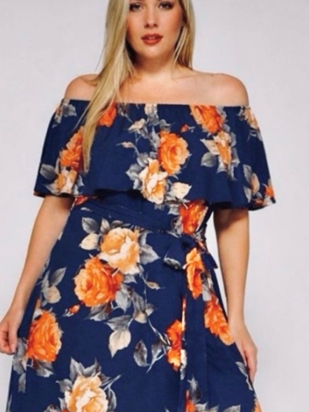 New!Plus Size Floral Off Shoulder Belted Maxi Dress Sizes 1X 2X 3X - Picture 3 of 5